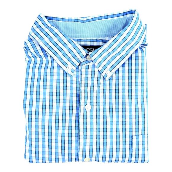 Men's Chaps XXL Easy-Care Long Sleeve Blue Button-Up Shirt - Classic Fit Poplin - Picture 4 of 12
